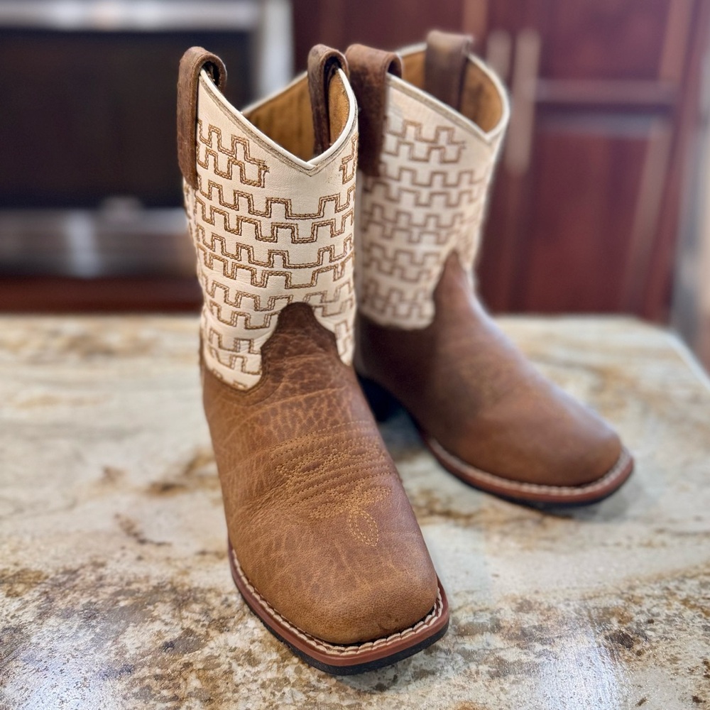 Dan Post Size 11 Kids Brown and Cream Leather Cowboy Cowgirl Western Boots